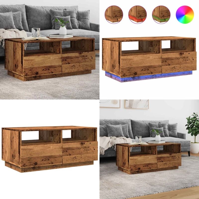 Vidaxl - Table basse avec lumières led vieux bois 90x49x40 cm