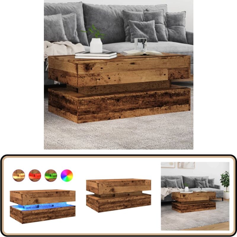 Vidaxl - Table basse avec lumières led vieux bois 90x50x40 cm