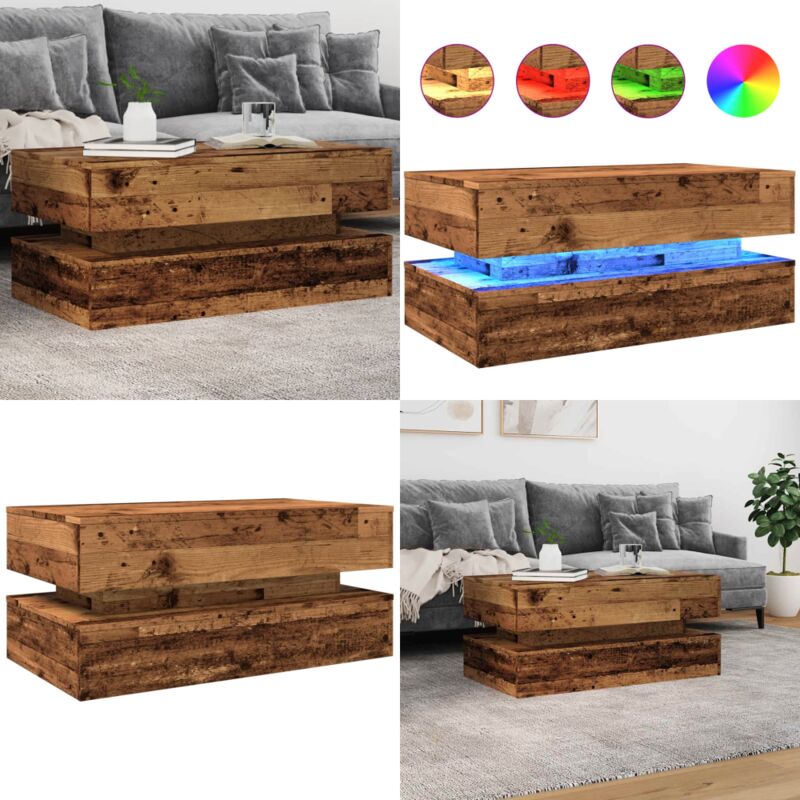 Vidaxl - Table basse avec lumières led vieux bois 90x50x40 cm