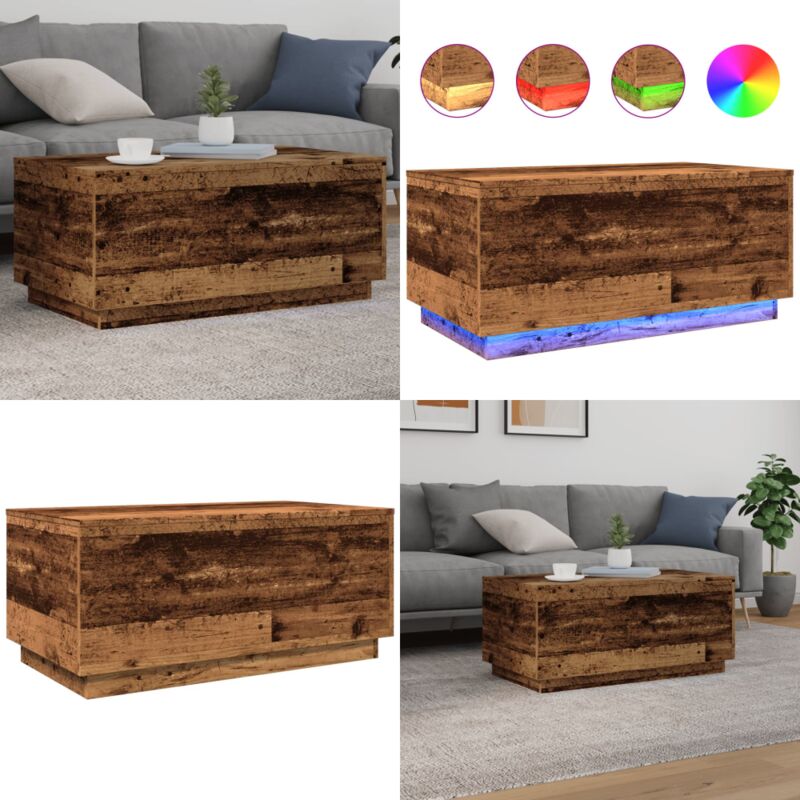 Vidaxl - Table basse avec lumières led vieux bois 90x50x40 cm