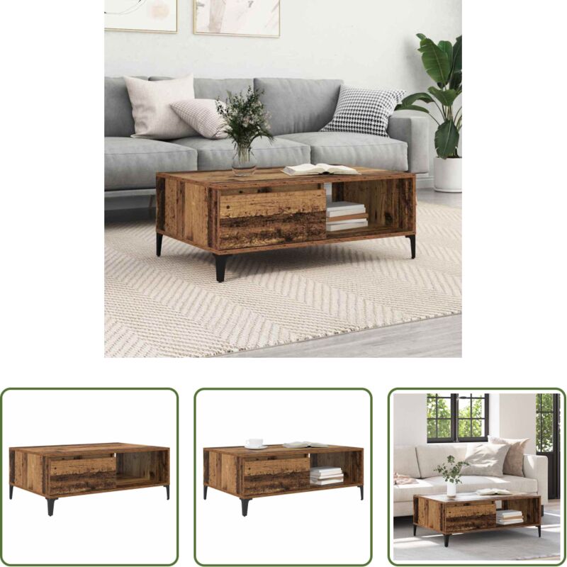 Table basse industrielle - Table basse Bois ancien 90 x 60 x 35 cm Bois d'ingénierie