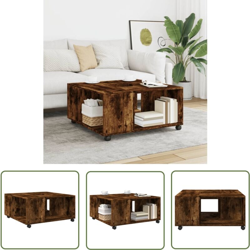 The Living Store - vidaXL Table basse chêne fumé 80x80x40 cm bois d'ingénierie