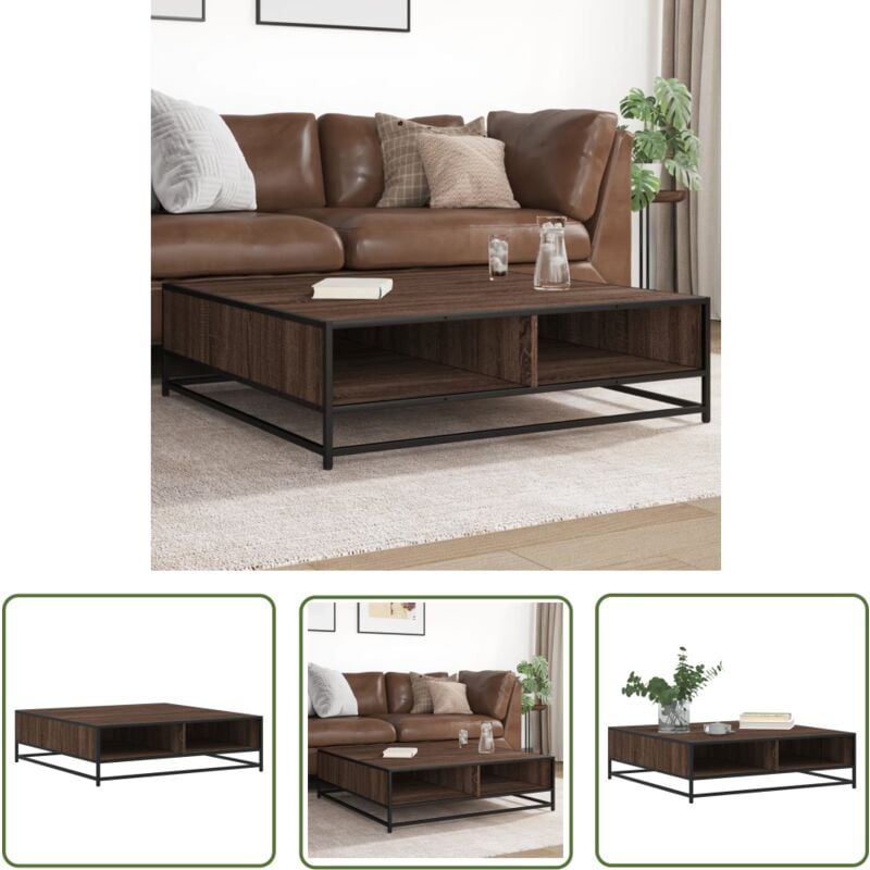 vidaXL Table basse chêne marron 100x100x30 cm bois d'ingénierie/métal