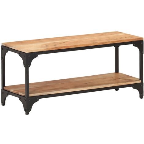Vidaxl – Table basse en bois d'acacia massif 90x30x40 cm – Cadre en acier noir – Étagère de rangement intégrée – Style industriel