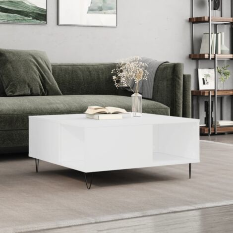 Vidaxl – Table basse fixe blanche 80x80x36,5 cm – Bois d'ingénierie résistant à l'humidité – Pieds en métal pour stabilité optimale