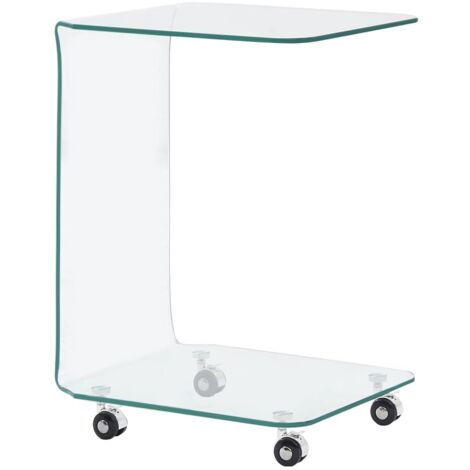 Vidaxl – Table basse fixe en verre trempé 45x40x63 cm – 4 roulettes – Épaisseur 8 mm – Style minimaliste contemporain