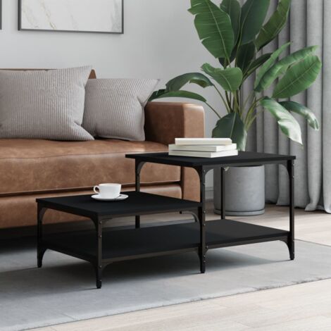 Vidaxl – Table basse fixe noire 100x50,5x45 cm – Bois d'ingénierie – 3 étagères de rangement – Design moderne pour salon