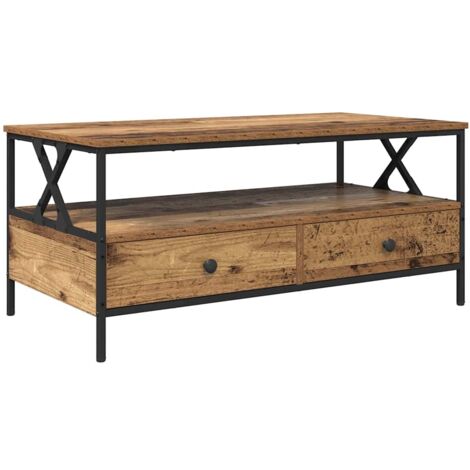 Vidaxl – Table basse fixe rectangulaire en bois d'ingénierie – Dimensions 100 x 51 x 45 cm – 2 tiroirs et étagère intégrés – Style moderne