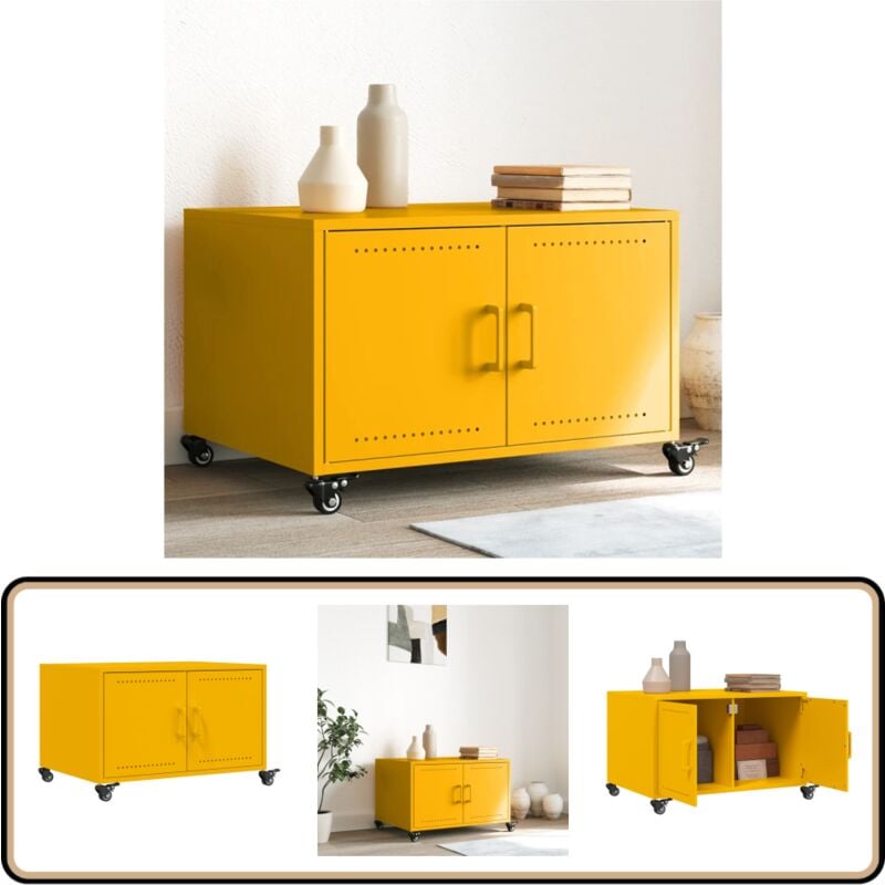 vidaXL Table basse jaune moutarde 68x50x43,5 cm acier