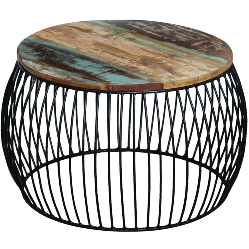 Table Basse Ronde 68x37 cm Bois de récupération massif