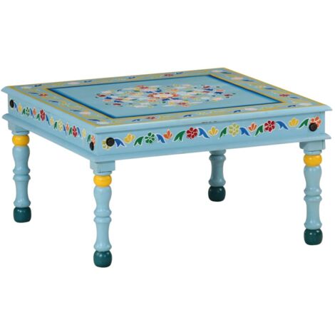 vidaXL Table basse turquoise bois de manguier massif peint à la main