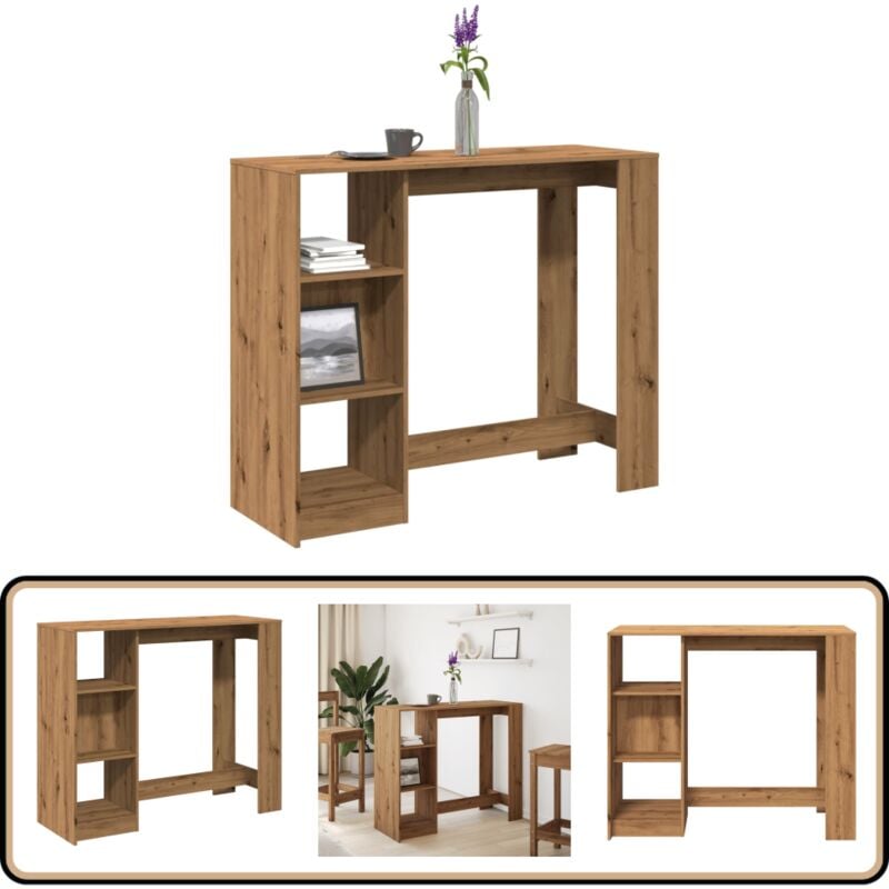 Table de bar avec étagère chêne artisanal bois d'ingénierie - Vidaxl