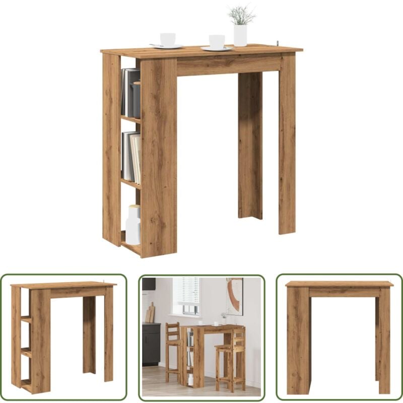 vidaXL Table de bar avec étagère chêne artisanal bois d'ingénierie