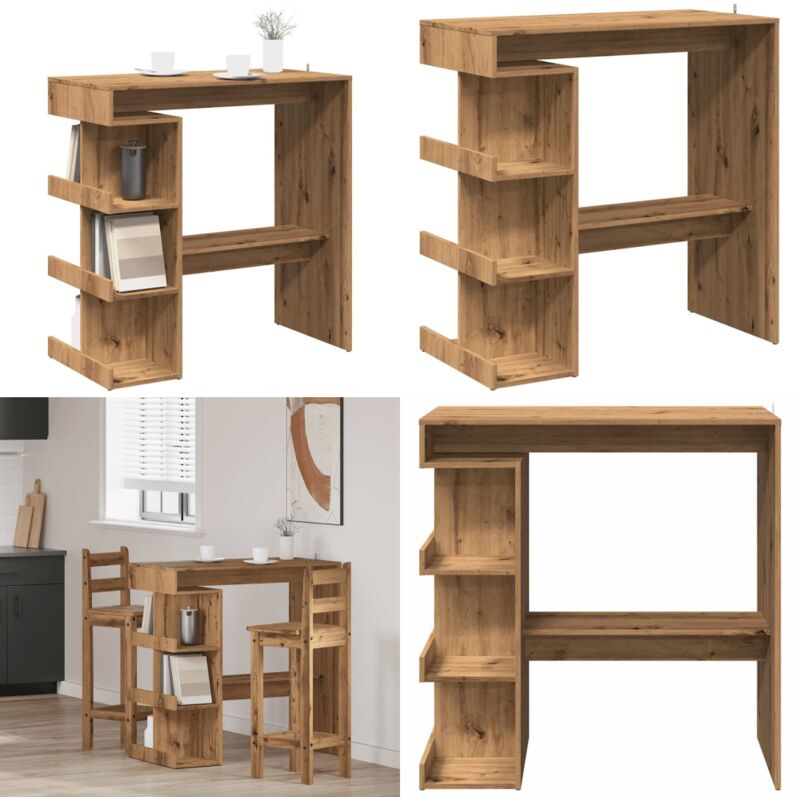 vidaXL Table de bar avec étagère de rangement chêne artisanal