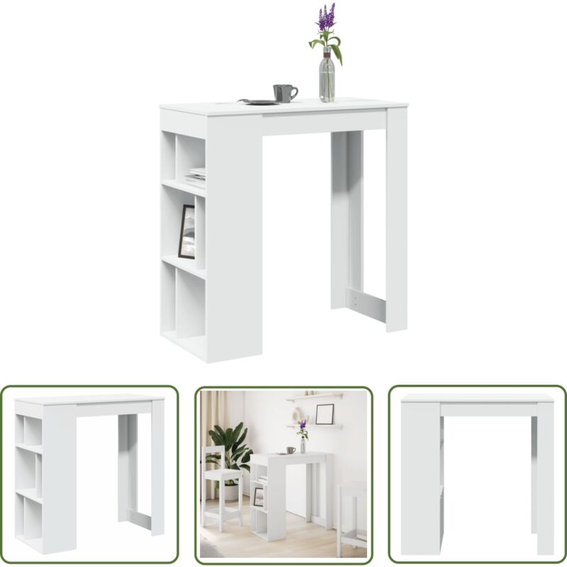 The Living Store - vidaXL Table de bar avec étagères blanc bois d'ingénierie