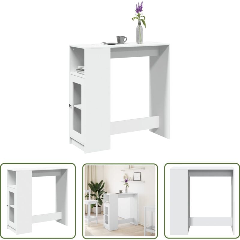 The Living Store - vidaXL Table de bar avec étagères blanc bois d'ingénierie