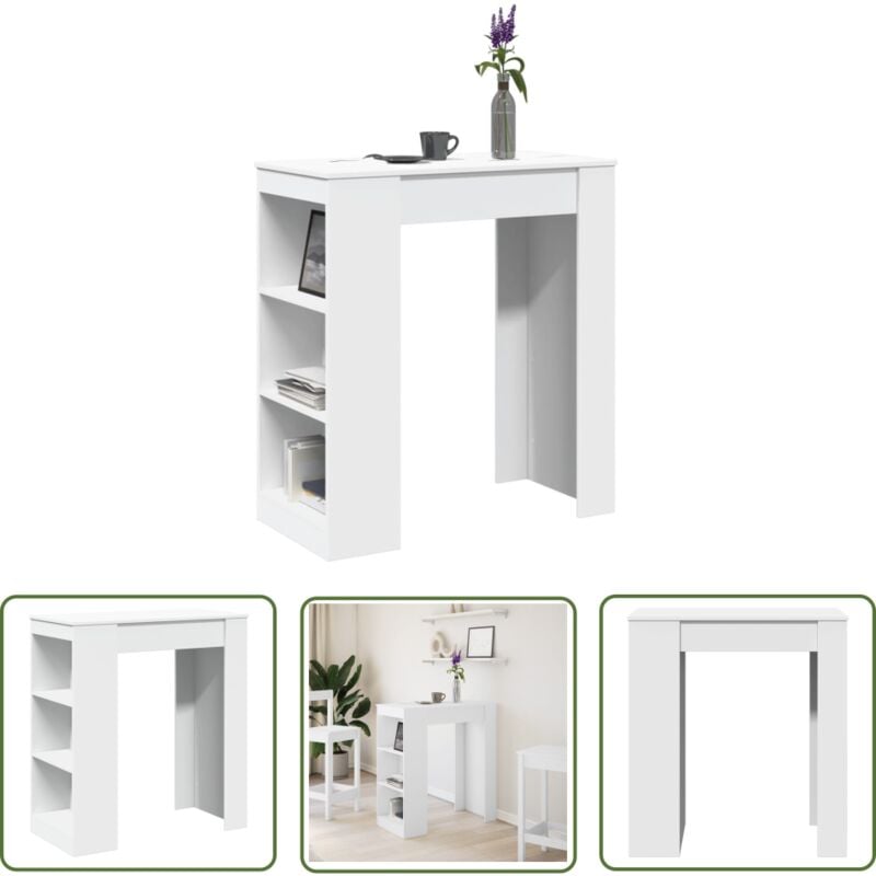 vidaXL Table de bar avec étagères blanc bois d'ingénierie