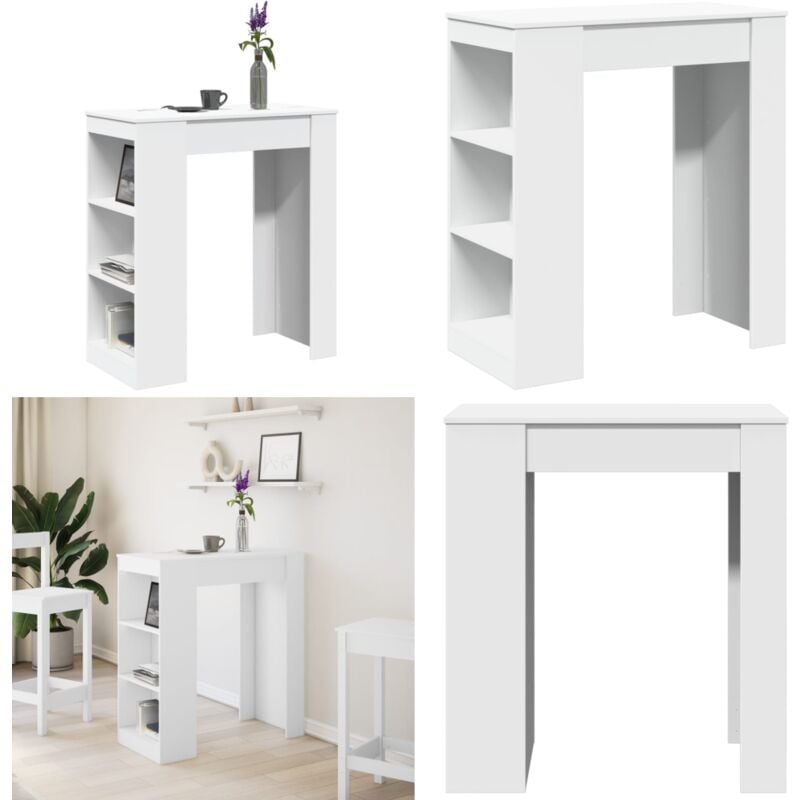 vidaXL Table de bar avec étagères blanc bois d'ingénierie