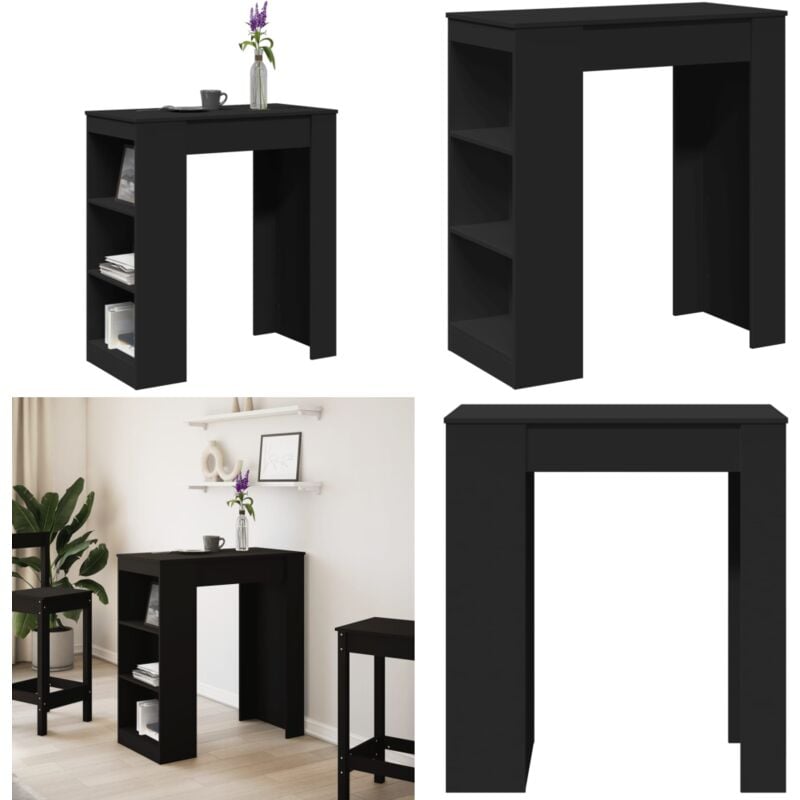 Vidaxl - Table de bar avec étagères noir bois d'ingénierie
