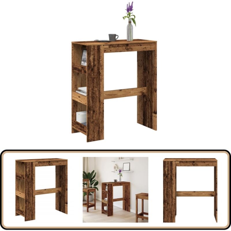 Vidaxl - Table de bar avec étagères vieux bois bois d'ingénierie