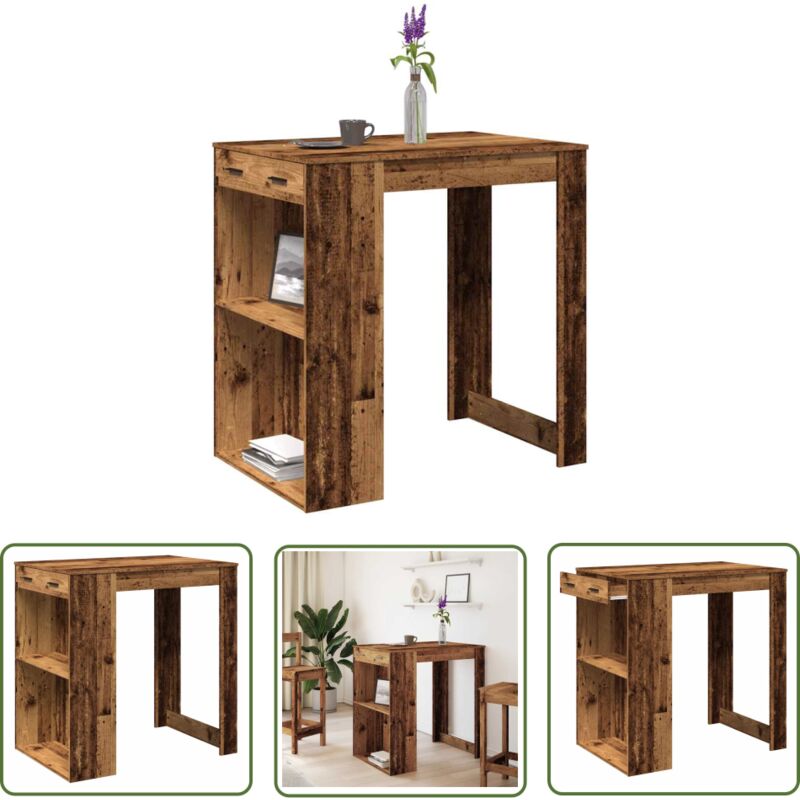 vidaXL Table de bar vieux bois 102x70x103,5 cm bois d'ingénierie