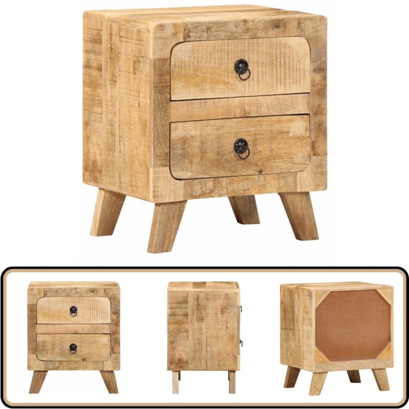 vidaXL Table de chevet 40x32x46 cm bois de manguier massif brut
