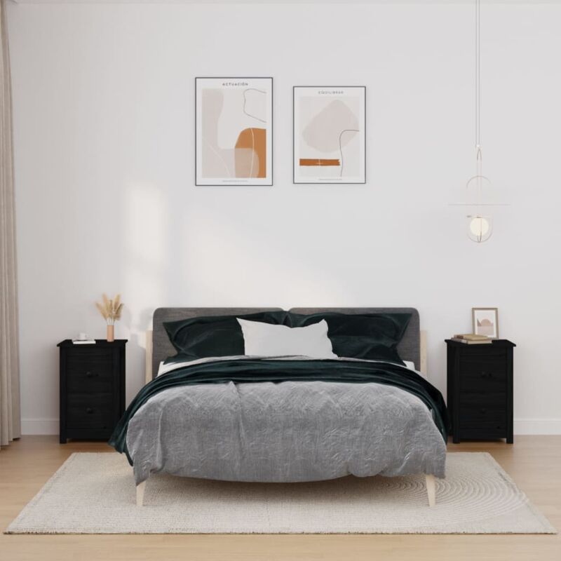 Tables de chevet 2 pcs Noir 40x35x61,5 cm Bois de pin massif Vidaxl