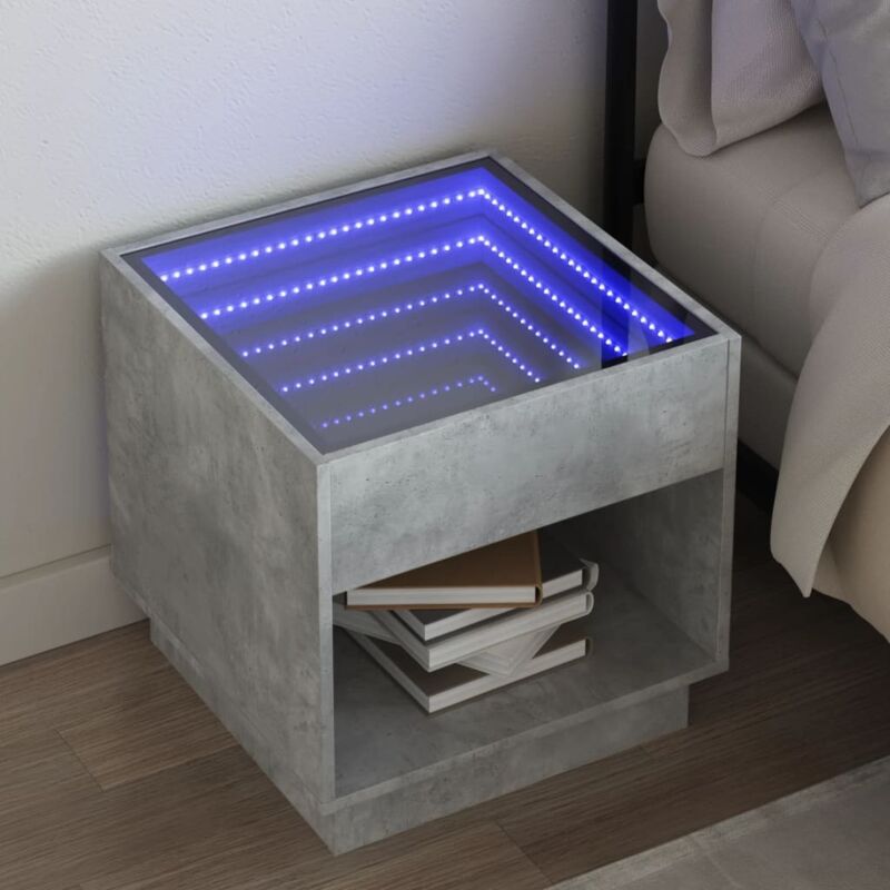 vidaXL Table de chevet avec LED infini gris béton 50x50x50 cm