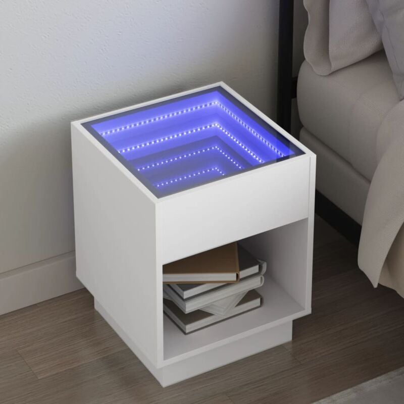 Table de chevet avec led infini blanc 40x40x50 cm Vidaxl