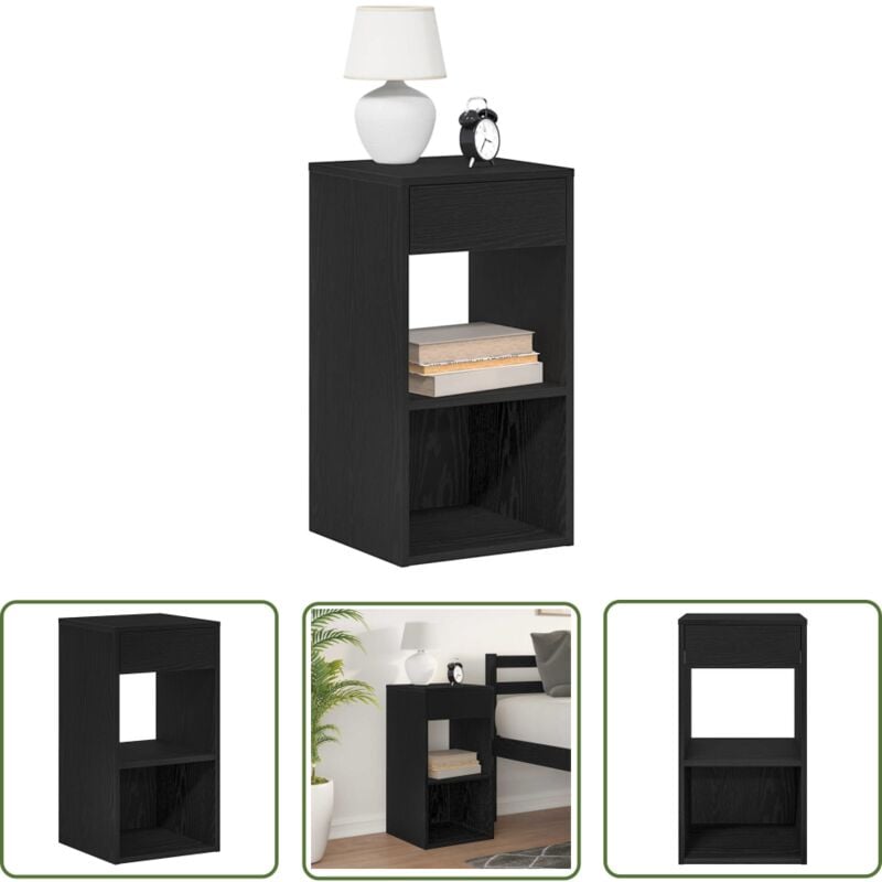 The Living Store - vidaXL Table de chevet avec tiroir noir 35x34x66,5 cm