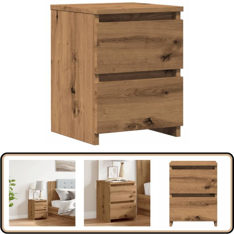 Table de chevet chêne artisanal 30x30x40 cm bois d'ingénierie - Vidaxl