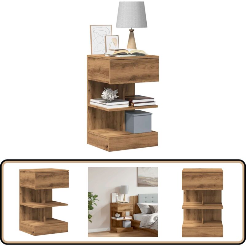 Table de chevet chêne artisanal 40x35x65 cm bois d'ingénierie - Vidaxl