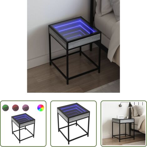 vidaXL Table de chevet LED -  Table de chevet avec LED infini sonoma gris 40x40x51 cm