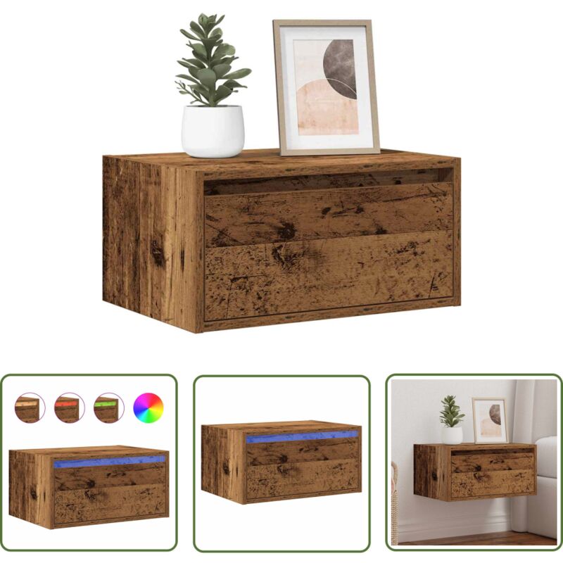 The Living Store - vidaXL Table de chevet murale avec lumières led vieux bois