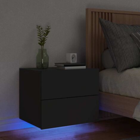 Vidaxl – Table de chevet murale noir en bois d'ingénierie – Dimensions 50x39x41 cm – Lumières LED RVB intégrées – Installation facile