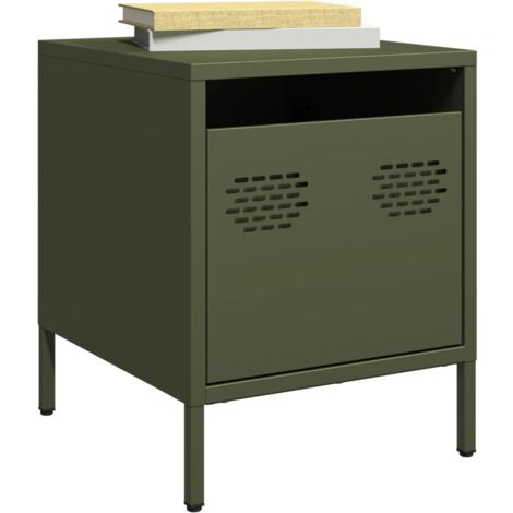 vidaXL Table de chevet vert olive 35x39x43,5 cm acier