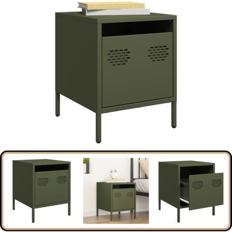 vidaXL Table de chevet vert olive 35x39x43,5 cm acier