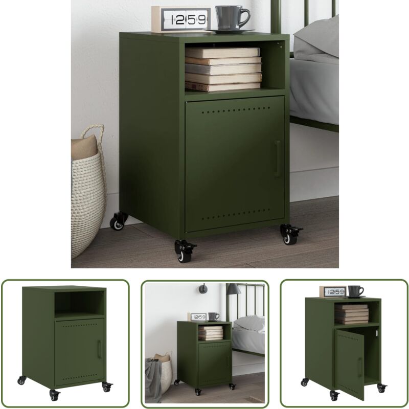 vidaXL Table de chevet vert olive 36x39x59 cm acier
