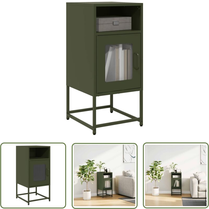 The Living Store - vidaXL Table de chevet vert olive 36x39x78 cm acier laminé à froid