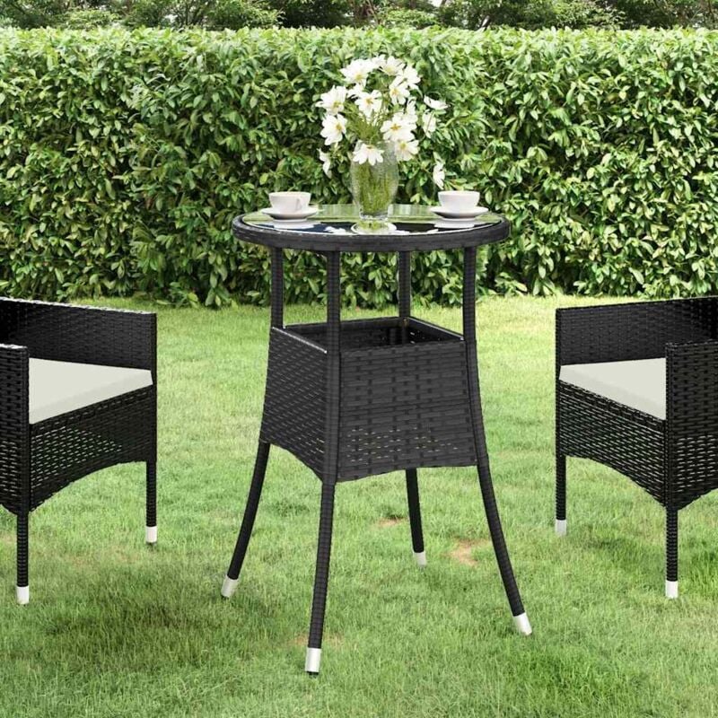 Vidaxl - Table de jardin Ø60x75 cm Verre trempé/résine tressée Noir