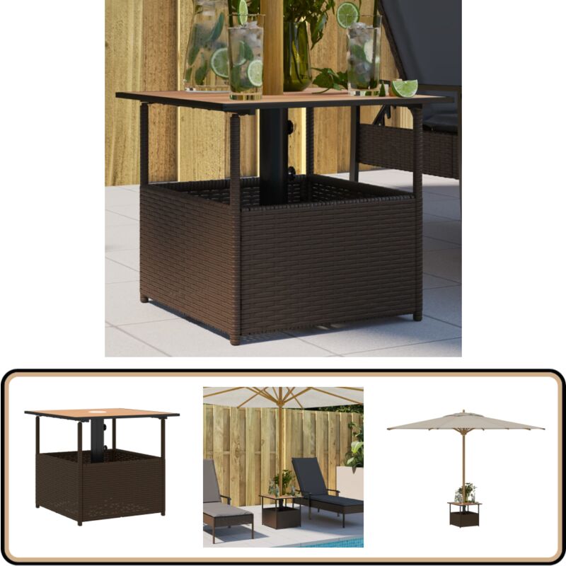 vidaXL Table de jardin avec trou de parasol marron résine tressée