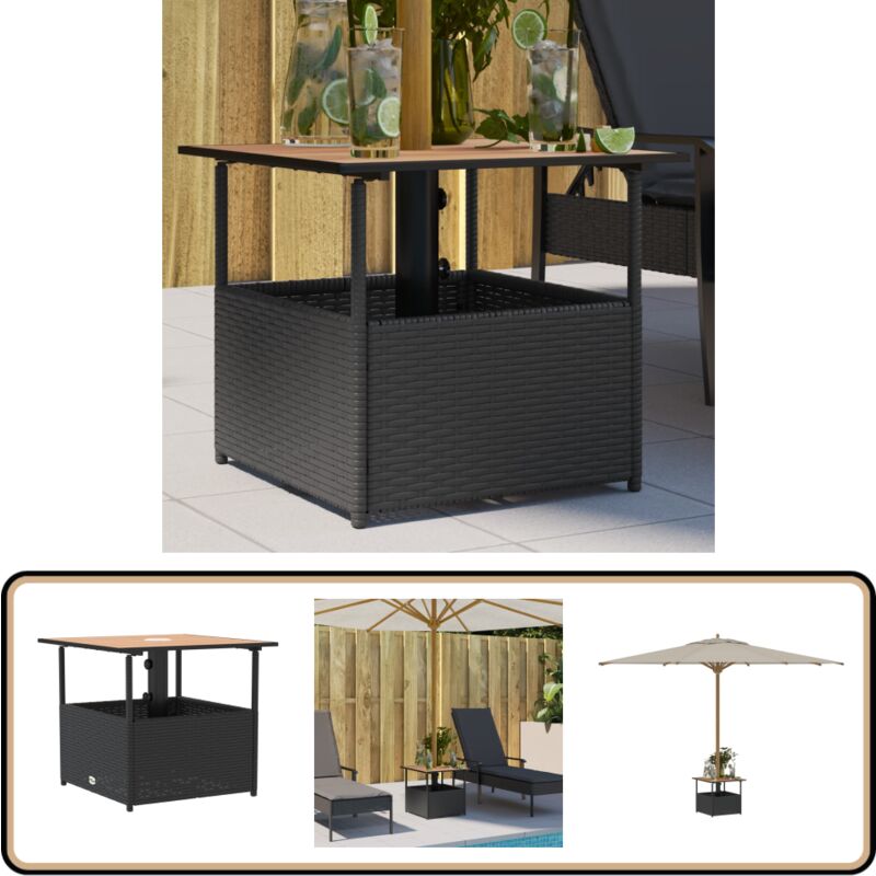 Vidaxl - Table de jardin avec trou de parasol noir résine tressée