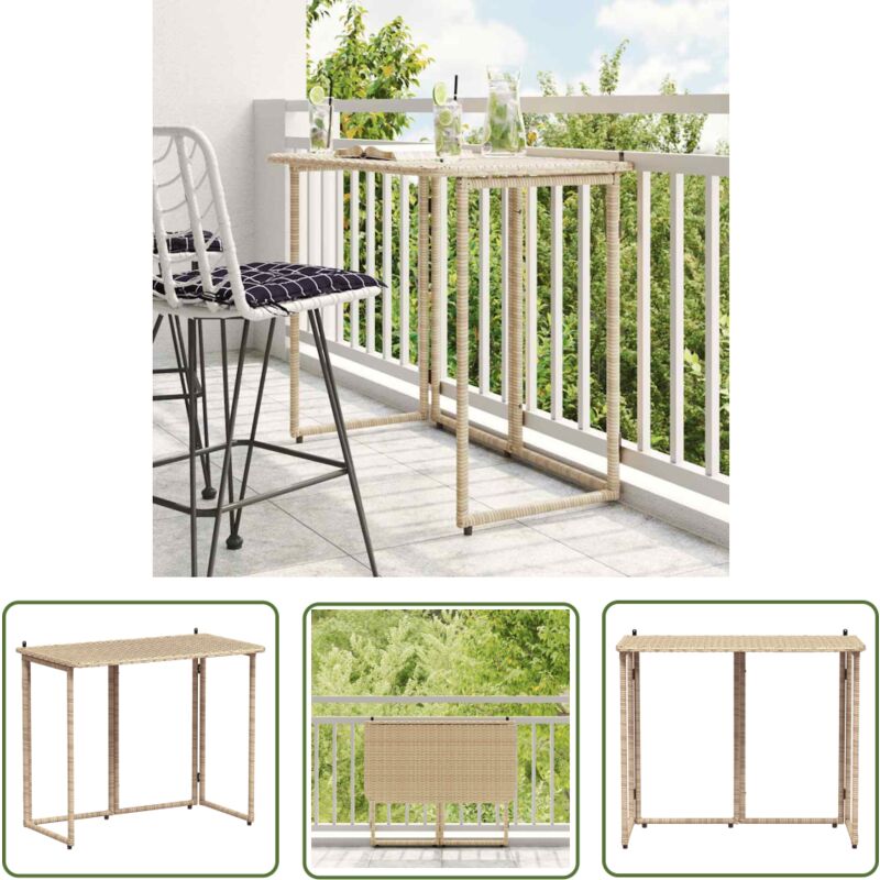 The Living Store - VidaXL Table de jardin pliante beige 90 x 51 x 75 cm polyrotin