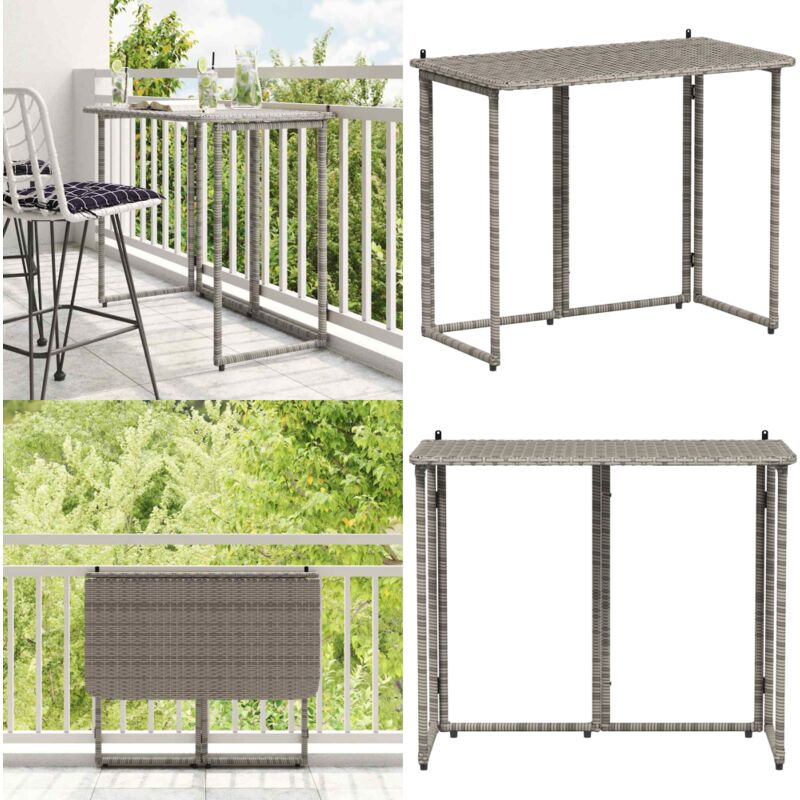 Vidaxl - Table de jardin pliante gris 90 x 51 x 75 cm polyrotin
