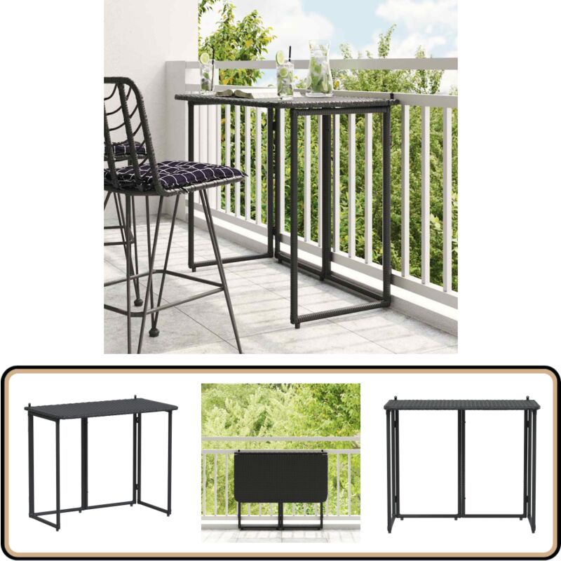 Vidaxl - Table de jardin pliante noir 90 x 51 x 75 cm polyrotin