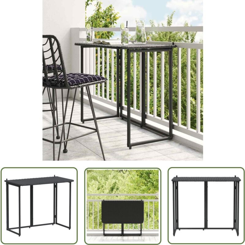The Living Store - VidaXL Table de jardin pliante noir 90 x 51 x 75 cm polyrotin