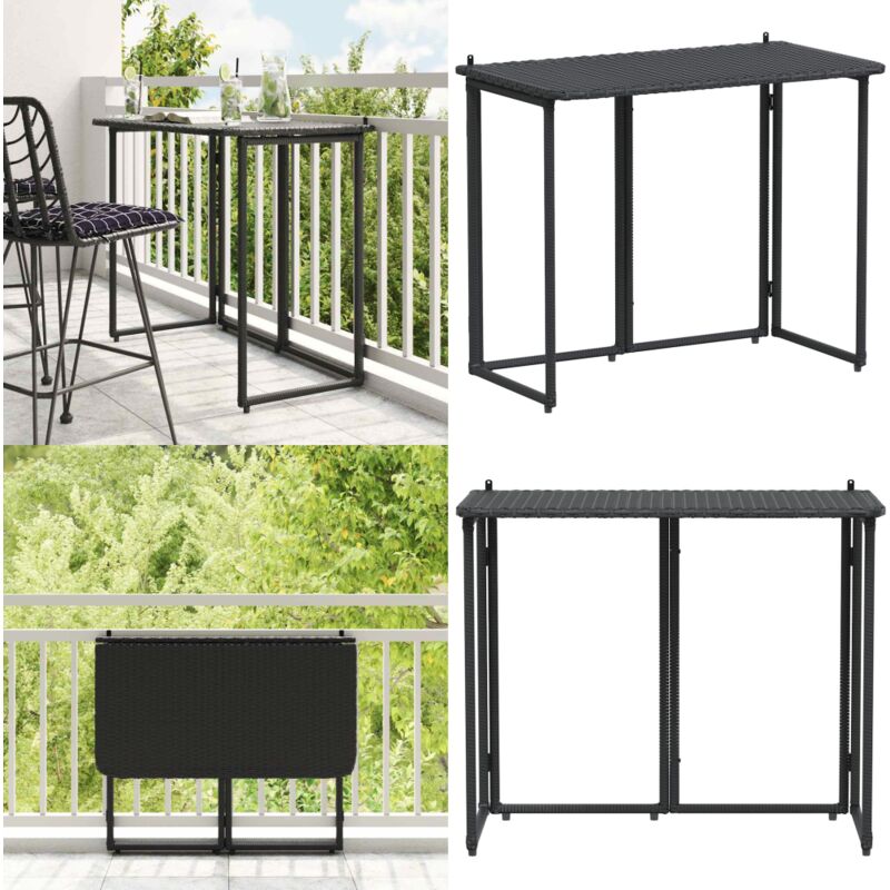 Vidaxl - Table de jardin pliante noir 90 x 51 x 75 cm polyrotin