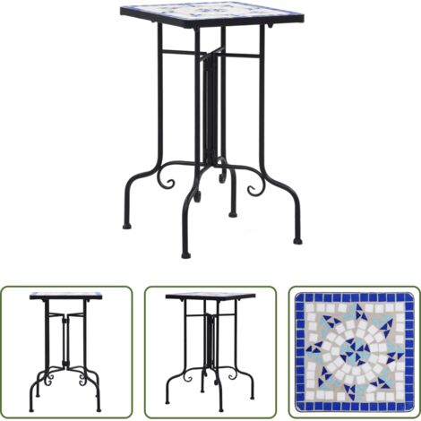 vidaXL Table de jardin -  Table de bistro mosaïque bleu et blanc Céramique