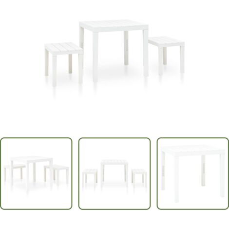 vidaXL Table de jardin -  Table de jardin avec 2 bancs Plastique Blanc