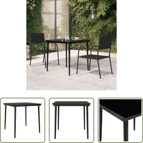 vidaXL Table de patio -  Table à dîner de jardin Noir 80x80x74 cm Acier et verre
